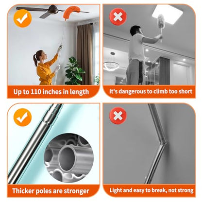 Cobweb Duster with Extension Pole,Cleaner Outdoor 110" Telescoping Extended Sspider Brush, Dusting Kit,Long Handle Reach for High Ceilings and Fans,Microfiber Webster Remover Tools Feather Dusters - color: Orange