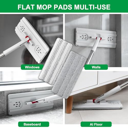 Flat Mop Pads, 5 Pack 13" X 4.9" Flat Mop Microfiber Mop Head/Refill/Pad, Washable Squeeze Cleaning Mop Pads Replacement Heads - White and Grey… - color: 5 Pack - White and Grey