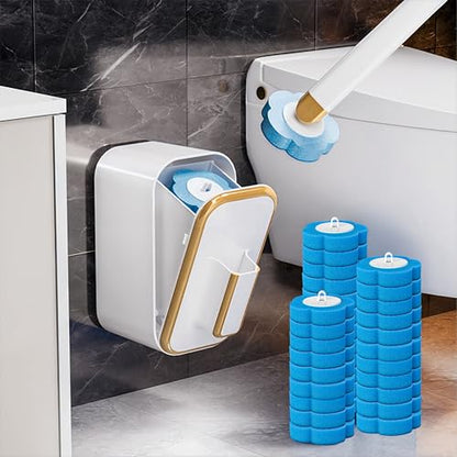 Disposable Toilet Cleaning Brush - Toilet Bowl Cleaner Wand and Holder Set with 60 Refills, Wall Mounted Clean Stick Brush Heads Kit with Handle for Bathroom Bathtub Cleaning System - style: 1 Cleaner Wand and 1 Holder with 60 Refills