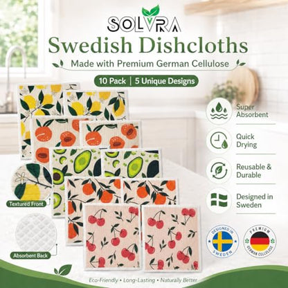 10 PCS Fruits Print Swedish Dishcloths for Kitchen 100% Biodegradable, Reusable Cellulose Sponge Cloths Ultra Absorbent, Eco Friendly Cleaning Towels Dishcloths for Washing Dishes & General Cleaning - color: 10 Pcs-fruits Print