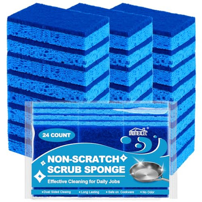 HOMEXCEL Sponges Kitchen 24pcs, Non-Scratch Scrub Dish Sponge Safe on Non-Stick Cookware, Dual Sided Cleaning Sponges for Kitchen, Household, Bathroom and More - color: Blue-rectangle