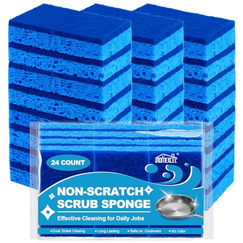 HOMEXCEL Sponges Kitchen 24pcs, Non-Scratch Scrub Dish Sponge Safe on Non-Stick Cookware, Dual Sided Cleaning Sponges for Kitchen, Household, Bathroom and More - color: Blue-rectangle