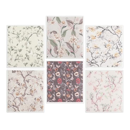 YoulerTex Swedish Dishcloths Dish Towels Set: 6 Packs Cellulose Sponge Cloths Reusable Cleaning Cloths for Kitchen Absorbent Reusable Paper Towels Dish Cloth Non-Scratch No Odor (Flower) - color: 02 Vintage Flower