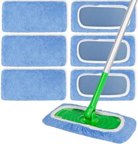 6 Pack Reusable Microfiber Mop Pads Compatible with Swiffer Sweeper Mop, Dry Sweeping Cloths & Wet Mopping Cloths, Washable Wet Pads Refill for Hardwood Surface Floor Cleaning - color: Sky Blue 6 Pack