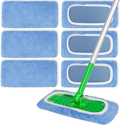 6 Pack Reusable Microfiber Mop Pads Compatible with Swiffer Sweeper Mop, Dry Sweeping Cloths & Wet Mopping Cloths, Washable Wet Pads Refill for Hardwood Surface Floor Cleaning - color: Sky Blue 6 Pack