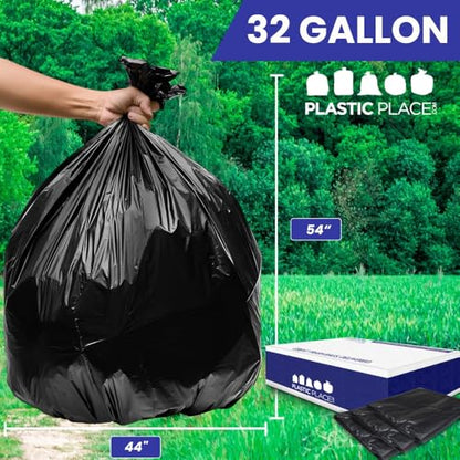 Plasticplace 32 Gallon Trash Bags Garbage Can Liners for Toter, Heavy Duty Contractor Black Garbage Bags, Tear-Resistant, Leak-Proof, Extra Large Can Liners, 44” x 54”, 50 Count Trashbags 1.2 Mil