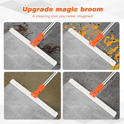 14" Rubber Floor Squeegee with 48" Long Handle,Scraper for Concrete Floor, Tile Floor, Metal Aluminium Heavy Duty Garage Shower Floor Squeegee Broom for Removing Water, Commercial Scrubber Mop