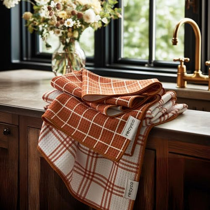 RECYCO Waffle Kitchen Towel Set of 2 - Quick Dry Microfiber Sustainable Dish Towels - Ultra Absorbent Reusable Cleaning Tea Towels - Lightweight Hand Towels,16”x 28”, Farmhouse Plaid - color: Farmhouse Plaid