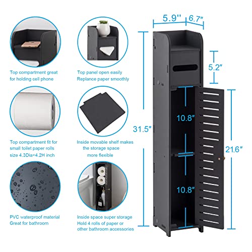 AOJEZOR Small Bathroom Storage Cabinet: Bathroom Toilet Paper Cabinet Fit for Small Roll,Black - color: Black