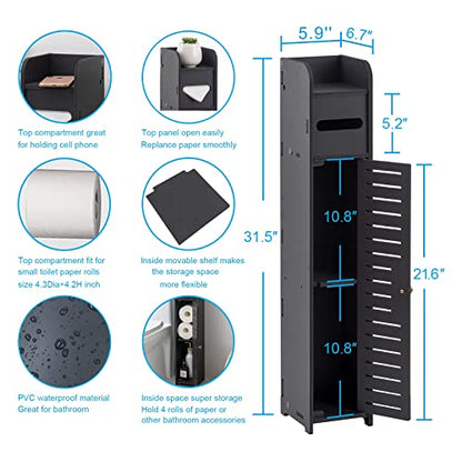 AOJEZOR Small Bathroom Storage Cabinet: Bathroom Toilet Paper Cabinet Fit for Small Roll,Black - color: Black