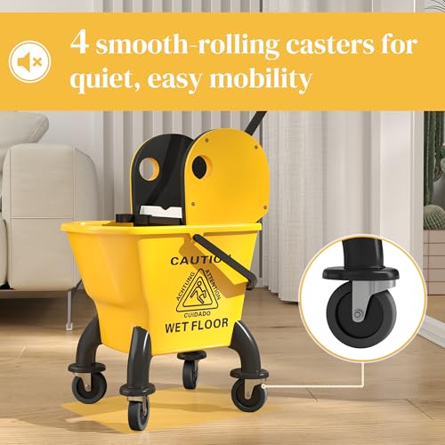 Heavy-Duty Mop Bucket with Press Wringer System for Efficient Floor Cleaning – Durable Plastic Cart Design with Smooth-Rolling Wheels
