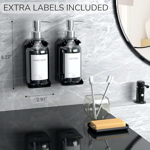 Stylish Shampoo and Conditioner Dispenser - Shower Soap Dispenser Wall Mounted - 16 oz Set of 3 Plastic Clear Bottles with Silver Pumps - Modern Shower Dispenser, Shower Shampoo Dispenser 3 Chamber - color: Clear