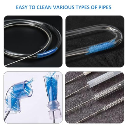 Flexible Drain Brush，75 Inch Long Straw Cleaner Brush and 3 Pcs of 8 inch Straw Brush，Nylon Cleaner Double Ended Elastic Hose Pipe(Blue)