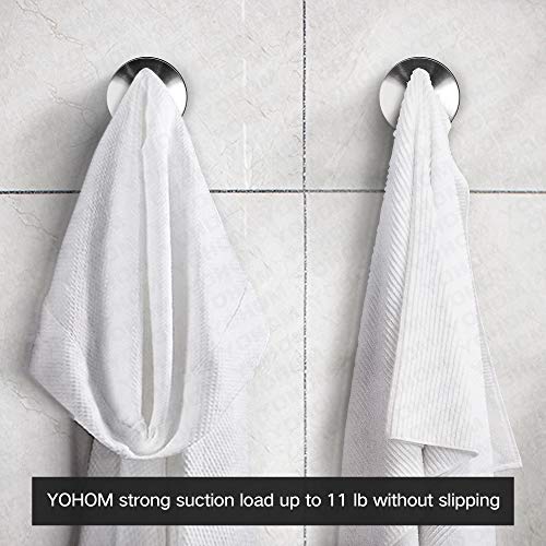 YOHOM Stainless Steel Vacuum Suction Cup Bathroom Shower Holders - Removable Towel Rack, Bathrobe and Loofah Hooks with Brushed Finish - color: Silver