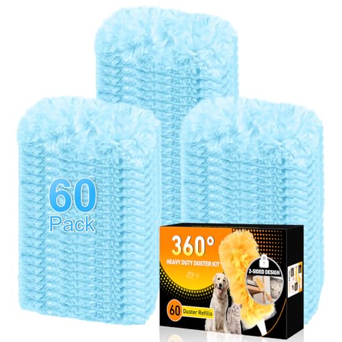 60 Count Heavy Duty Duster Refills for Swiffer, Multisurface 360° Larger Size Dusters with 4X Cleaning Power, Disposable Dusters for Pet, Cleaning Home, Blinds, Fans, Corners (60 pcs-Blue) - color: Blue - 60 Pack