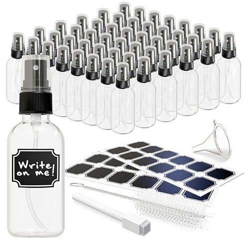 Nevlers Clear Glass Small Spray Bottle 2 Oz 48 Pack Body Spritzer Bottles | Mini Travel Spray Bottle Set with Funnel, Brush, Marker & Labels | Small Atomizer Mist Bottles for Perfume, Face & Hair - color: Clear, style: 48 Pack