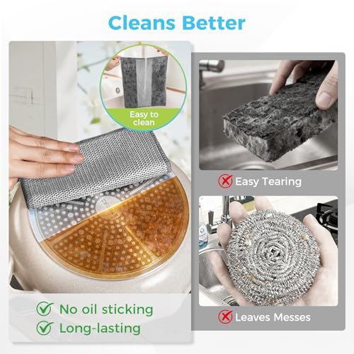 AIDEA Non Scratch Wire Dishcloth 24PK, Upgraded Wire Dishwashing Rag for Kitchen, Dual Sided, Dish Cloths for Washing Dishes, Cleaning Pads Steel Scrubber for Cookware, Sinks, Stove Tops, 7"×8" Grey - color: Grey
