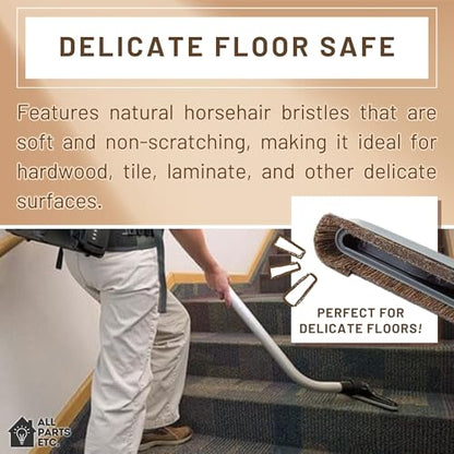 Backpack Vacuum Cleaner Hard Wood Tile Floor Brush 14” Wide with Bumper for Natural Horsehair Soft Bristles Hoover, Sanitaire, Carpet Pro, Proteam Back Pack Vacuums and More