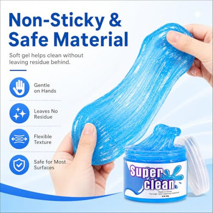 2 Pack Car Cleaning Gel, Universal Interior Detail Putty for Auto Air Vents, Dashboard, Console, and Electronics, Reusable Dust Cleaner for Car Accessories, Laptop & Keyboard (Blue)