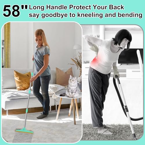 58" Adjustable Long Handle Carpet Rake - Carpet Rake for Pet Hair Removal,Reusable Pet Hair Removal Tool, Cat Dog Hairs Carpet Broom Rakes - color: Green, size: 58inch