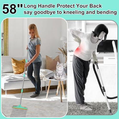 58" Adjustable Long Handle Carpet Rake - Carpet Rake for Pet Hair Removal,Reusable Pet Hair Removal Tool, Cat Dog Hairs Carpet Broom Rakes - color: Green, size: 58inch
