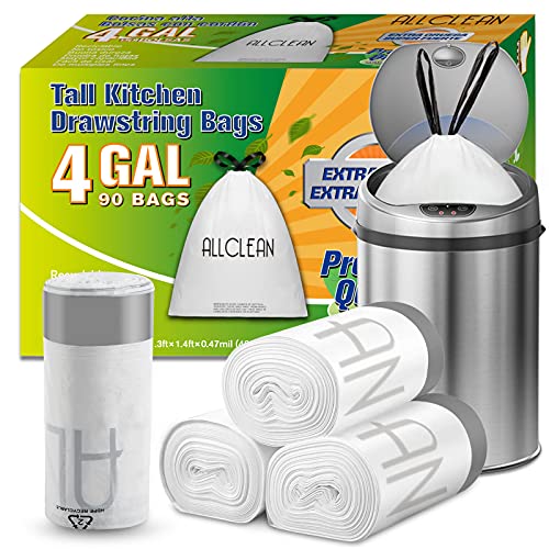 Trash Bags 4 Gallon Small Kitchen Drawstring Bathroom Garbage Bags, Fit 2-4 Gal Bins,Extra Strong&Leak-Proof,Unscented&Recyclable Trash Can Liners for Bathroom Home Office Bedroom Lawn - style: 2-4 Gallon-White