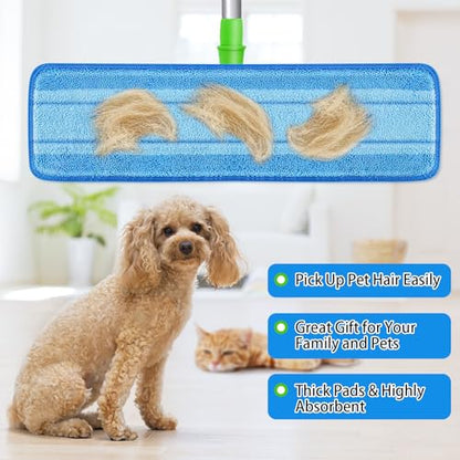 Replacement Mop Pads, Microfiber Cleaning Mop Compatible with Bona Mop, Washable & Reusable Mop Refill Pads for Hardwood Floor,18 Inch, Blue (8)