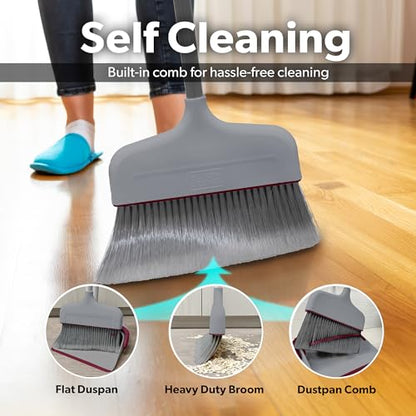 BLACK+DECKER Butler Broom & Dustpan Set - Stand-Up Design - Lightweight, Space-Saving Combo for Kitchen, Living Room, Bathroom, Lobby Floors - Home Cleaning Essential, Light Gray/Burgundy - size: LT Gry/Burgendy Butler Broom & Dustpan