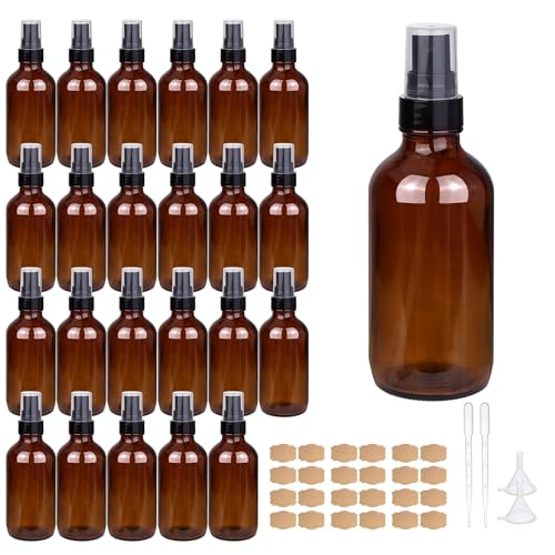 GIVAMEIHF 4oz Amber Glass Spray Bottles Mist Sprayer Set of 24,Empty Small Spray Bottle Fine Mist Spray Refillable Containers,Mini Travel Bottle Spray Bottle Make Perfect Oil,Perfume,Body Sprays - color: 4oz-24Pcs