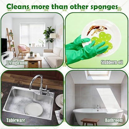8Pcs St. Patrick's Day Kitchen Sponges Shamrock Clover Shaped Non Scratch Dish Washing Sponges Dot Pattern in 4 Colors for Irish Home Kitchen Cleaning