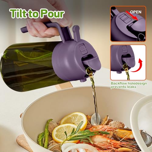 YARRAMATE 2Pcs 16oz/470ml Dark Green Oil Sprayer for Cooking with Stickers, Food-grade Premium 2 in 1 Olive Oil Dispenser Bottle for Kitchen Gadgets, Air Fryer, Salad, Frying, BBQ (Black&Purple) - color: 17_2Pcs Black&Purple
