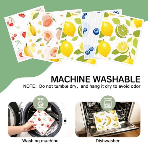 Swedish Dishcloths for Kitchen, 6 Pack, Reusable Paper Towels Washable, Super Absorbent Dish Drying Rags, Fast Dry Non-Scratch Cloths for Washing Dishes, Biodegradable - color: Fruits-6pcs