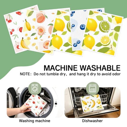 Swedish Dishcloths for Kitchen, 6 Pack, Reusable Paper Towels Washable, Super Absorbent Dish Drying Rags, Fast Dry Non-Scratch Cloths for Washing Dishes, Biodegradable - color: Fruits-6pcs