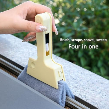 3Pcs Window Track Cleaning Brush, 4-in-1 Gap Brush (with Bristle Brush, Gap Dustpan, Scraper), Long Handle Groove Cleaner Tool, for Sliding Door, Window Sill, Bathroom(Gray)