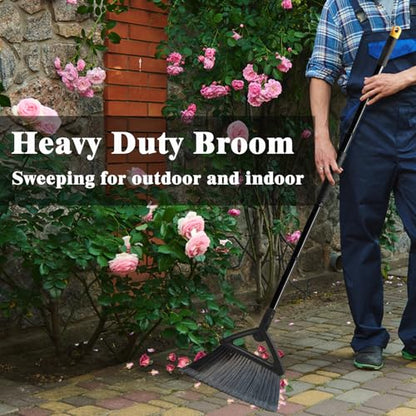 Heavy Duty Commercial Broom, 3 Pack Upgraded Angle Brooms for Sweeping Outdoor and Indoor, Perfect Black Brooms of House, Kitchen, Garage, Courtyard, Concrete - color: 3 * Black