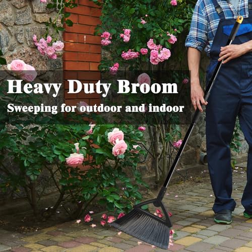 Heavy Duty Broom Outdoor Indoor, Upgraded Commercial Angle Brooms, Black Broom for Sweeping House, Restaurant, Kitchen, Garage, Courtyard - color: 4 * Black
