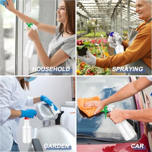 Zubebe 24 Pack 32 oz Plastic Spray Bottle Bulk Empty Leakproof Heavy Duty Spray Bottles for Cleaning Supplies Mist Bottles with Label and Adjustable Nozzle for Plant(Blue, Red, Green,Clear Scale) - color: Blue, Red, Green, style: Clear Scale
