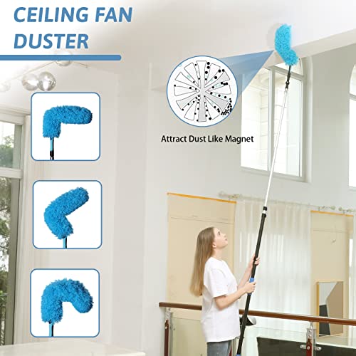 MAYKI 20 Foot High Reach Dusters for Cleaning 5 PCS, Ceiling Fan Dusters with Extension Pole, Cobweb Duster with Extension Pole for High Ceilings/Fans, 2 in 1 Window Squeegee Duster - size: 12 feet