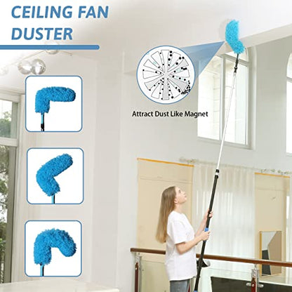 MAYKI 20 Foot High Reach Dusters for Cleaning 5 PCS, Ceiling Fan Dusters with Extension Pole, Cobweb Duster with Extension Pole for High Ceilings/Fans, 2 in 1 Window Squeegee Duster - size: 12 feet