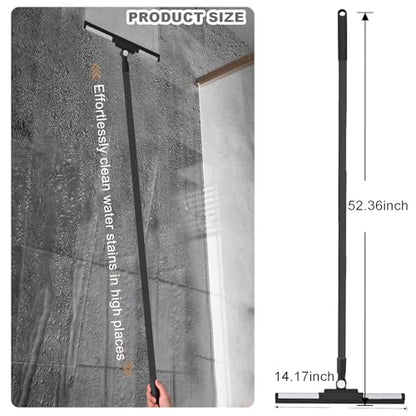 Floor Squeegee - 52 Inch Adjustable Long Handle 14.2 Inch Rubber Blade 180° Rotatable Head Heavy Duty Squeegee Broom for Floor Window Bathroom Tile Garage Concrete Shower Patio (Black) - color: Black