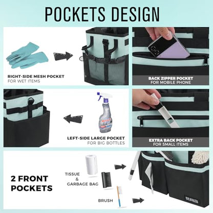 SCAVATA Compact Wearable Cleaning Caddy, Small Cleaning Supplies Organizer with Handle & Shoulder Straps for Housekeepers, Under Sink & Car Cleaning Tool Organizers Bag, Baby Blue - color: BabyBlue