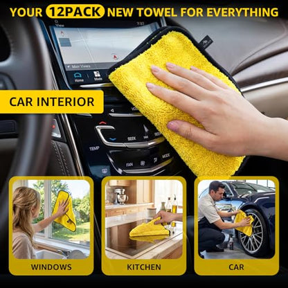 SMINDER 12-Pack Microfiber Cleaning Cloth, Car Drying Towels Car Detailing– XL Microfiber Towels for Cars, Trucks (15.7" x 15.7"), Ultra-Absorbent, Streak-Free, Scratch-Free, No Water Spots