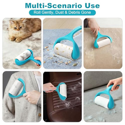 Super Sticky Pet Hair Remover Roll 350 Sheets Set with Upgraded Handle, 7 Rolls, Portable Hair Remover for Clothes, Furniture, Carpets, Dog and Cat Hair