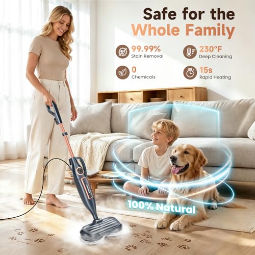 DEVOAC VM6 Scrubbing Steam Mop with Rotating Mop Pads, 10 in 1 Steam Mop, Lightweight Spin Mop & 3 Steam Modes for Hard Floor Laminate Marble Floors (Dark) - color: Dark