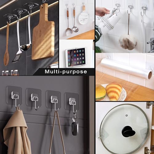 ZESLMG Large Adhesive Hooks for Hanging, 22 Pack Self Sticky Wall Hooks Heavy Duty 15lb Clear, Removable Shower Hook No Damage for Towel Key Coat Wreath Picture Outdoor Bathroom Kitchen, Waterproof - size: 22 Separable Large Hook
