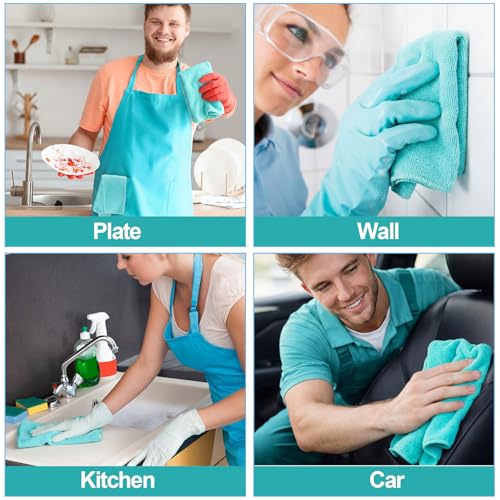 Nuenen Cleaning Cloths for Cars 16 x 16 Inch Ultra Absorbent Towels Drying Microfiber Reusable Cleaning Supplies House Kitchen Window Microfiber Towel(Teal Blue,60 Pcs) - color: Teal Blue