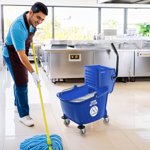 Dryser Commercial Side Press Wringer Combo Mop Bucket, 33 Quart, Blue - color: Blue