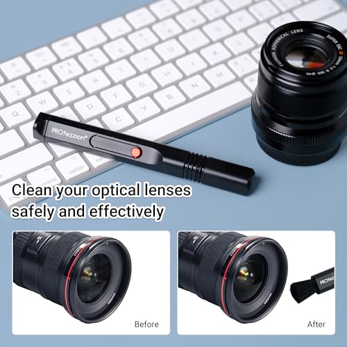 PROfezzion Double-Ended Lens Cleaning Pen for Electronics, Earbuds, Laptop, Cell Phone, Keyboard, Camera Lens, Lens Cleaner Pen with Soft Brush & Silicone Wiper, Black