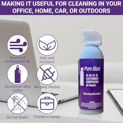 Pure Blast 10oz Compressed Air Duster Can – Made in USA – Powerful Dust Remover for Electronics, Keyboards, Computers & Office Equipment – Moisture-Free, No Residue – 1 Pack