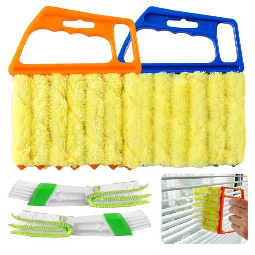 4Pcs Blind Cleaner Duster Tool Set with 7-Finger & 3-Finger Brushes，Washable Multi-Surface Dusting Kit for Wood Blinds, Venetian Blinds, AC Vents, Car Vents, Shutters & Fans (Orange+Blue) - color: Orange+blue